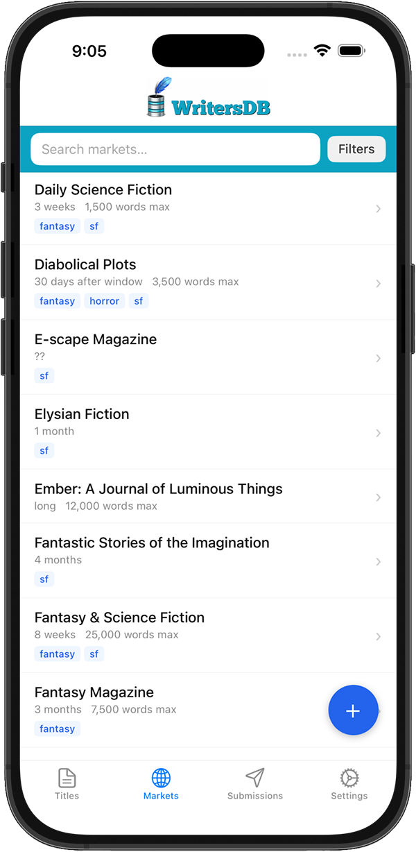 WritersDB app on iPhone